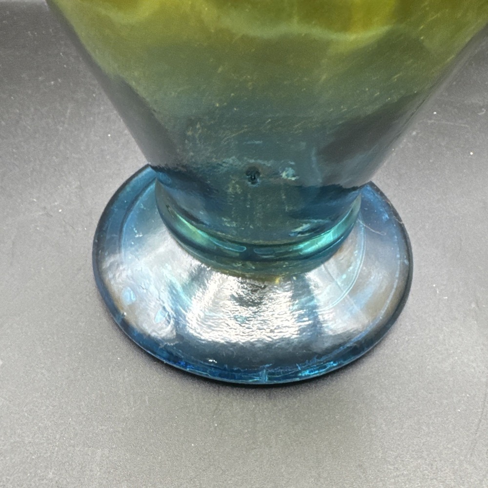 Vintage Hand Blown Amber Blue Art Glass Flower Vase 16" X Large Y2K - Picture 8 of 8
